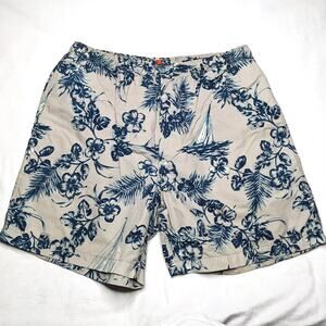 Nautica Men's Swim Trunks XL Blue Leaf Print Tropical Lined Beach Pool Shorts